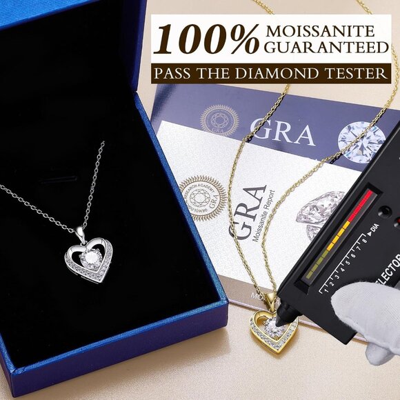 Women Moissanite Heart Pendant Necklace Sterling Silver 1ct Love Gift - Picture 4 of 7